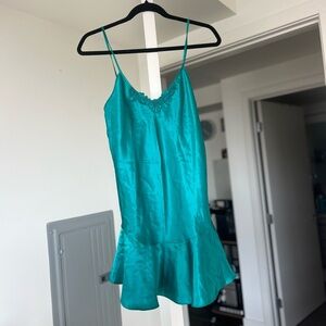 Teal Satin Slip Dress